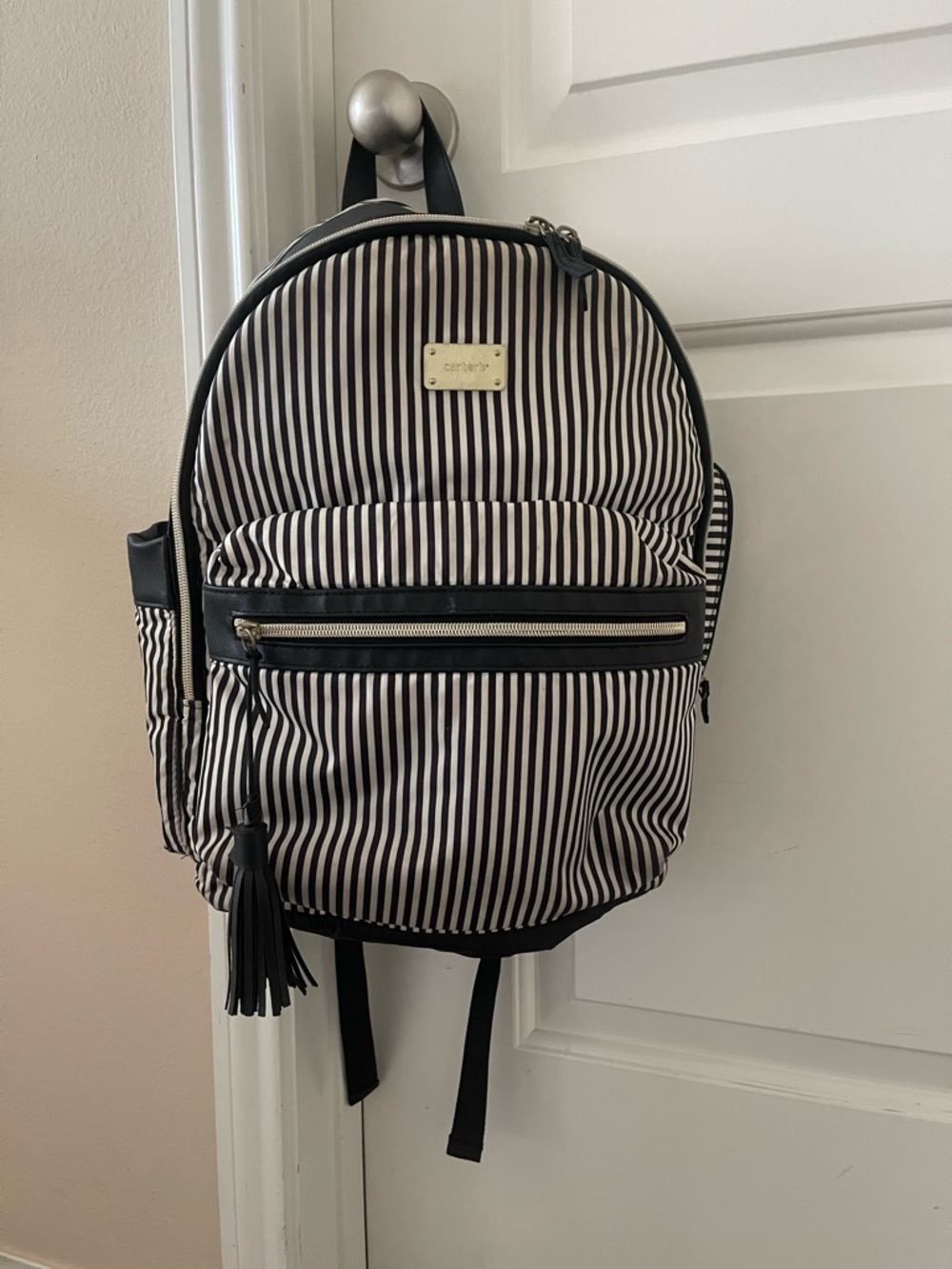 Carter's Black and White Striped Baby Backpack Diaper Bag